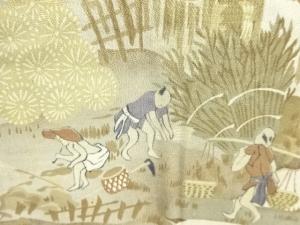 アンティーク　稲刈り風景模様肩裏節紬男物羽織